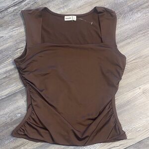 NWOT ENVIE Spandex Cinched Brown Top L